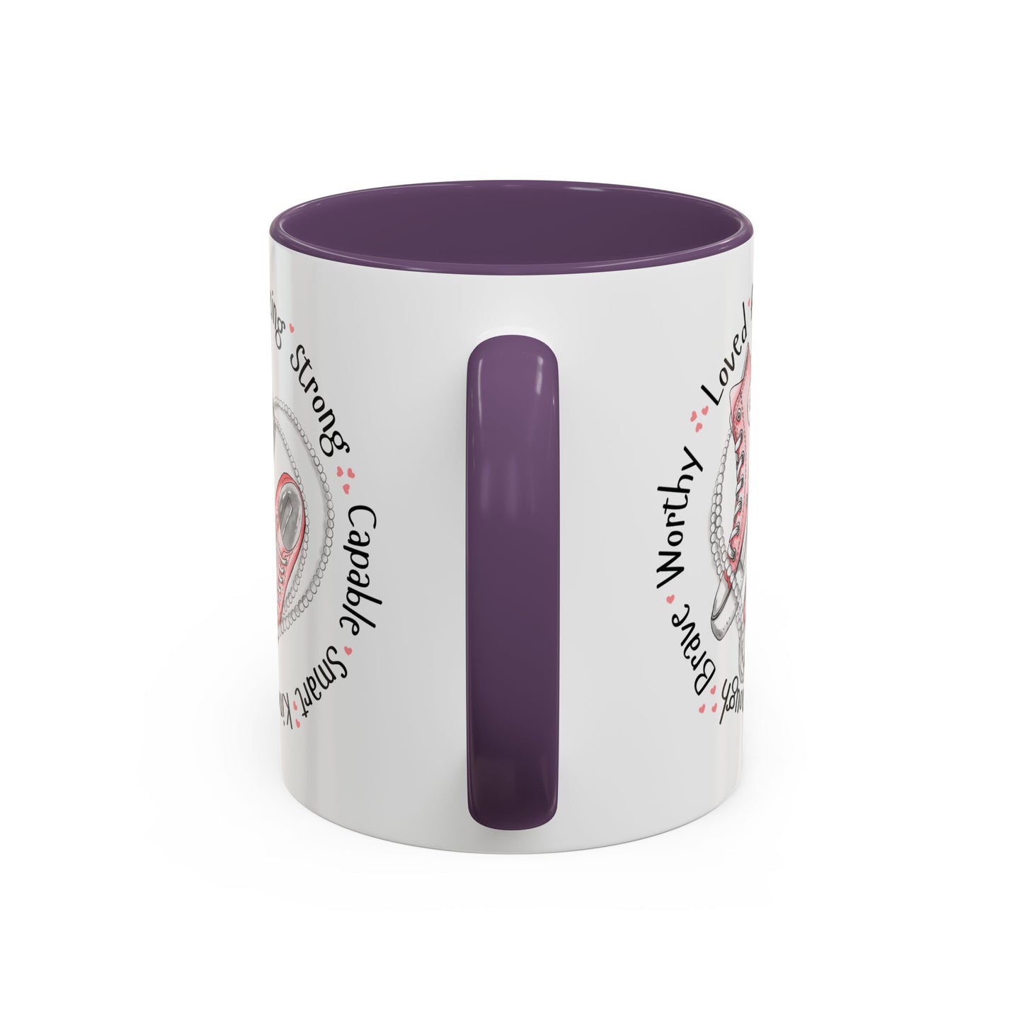 Inspirational Pink Sneakers Coffee Mug — "Loved • Amazing • Strong" Accent Mug 11 oz