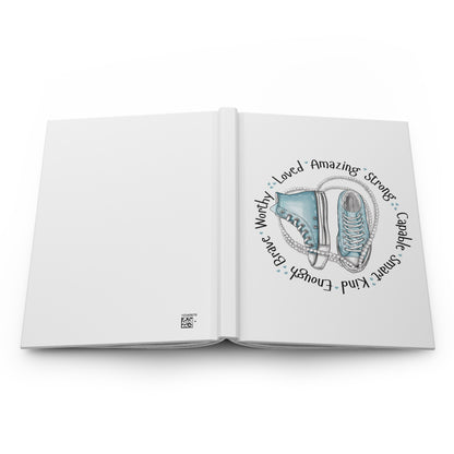 Baby blue Sneakers "Loved • Amazing • Strong" Hardcover Journal — Inspirational Notebook for Girls & Teens