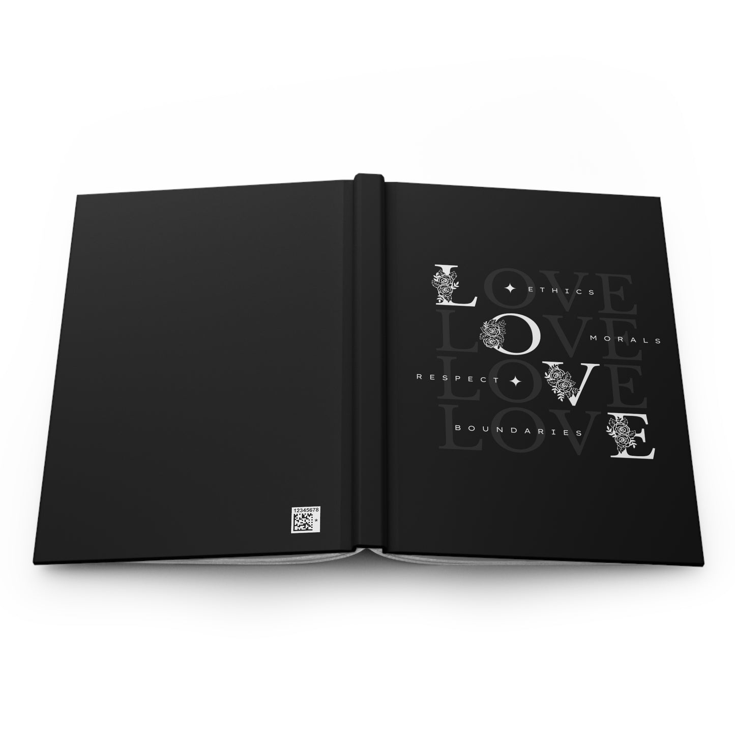 Love Values Hardcover Journal — Matte Black Notebook with 'Love' Typography (Ethics • Morals • Respect • Boundaries)