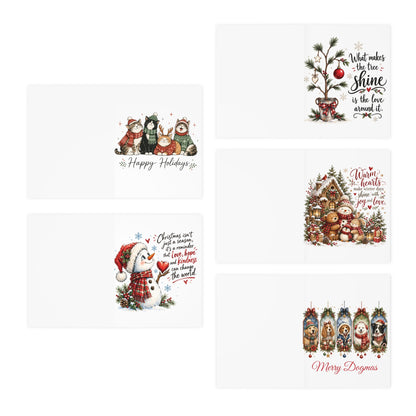 Christmas Greeting Cards 5-Pack – Vintage Holiday Designs, Merry Christmas & Happy Holidays