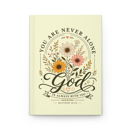 You Are Never Alone Hardcover Journal — God Is Always With You Floral Matthew 28:20 Christian Notebook