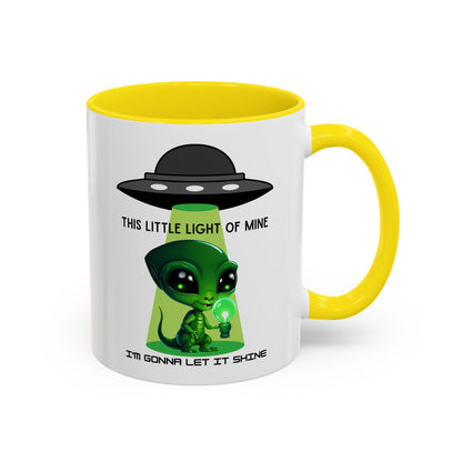 Alien UFO Coffee Mug — "This Little Light of Mine" Cute Green Alien Accent Mug (11/15oz)