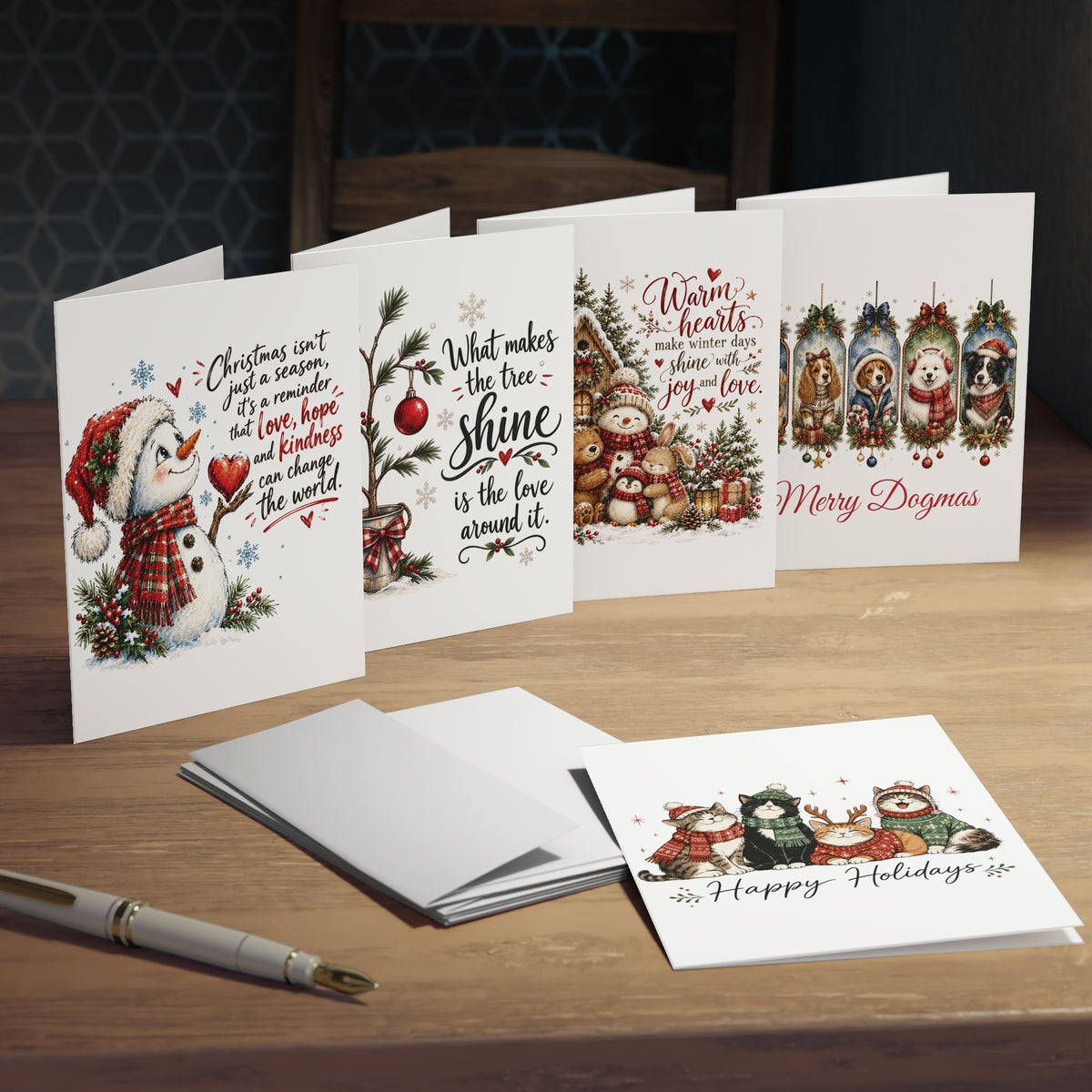 Christmas Greeting Cards 5-Pack – Vintage Holiday Designs, Merry Christmas & Happy Holidays