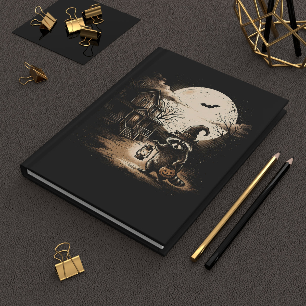 Halloween Raccoon Journal — Cute Spooky Hardcover Lined Notebook