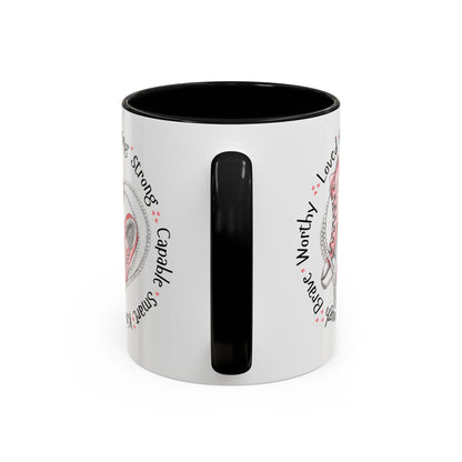 Inspirational Pink Sneakers Coffee Mug — "Loved • Amazing • Strong" Accent Mug 11 oz