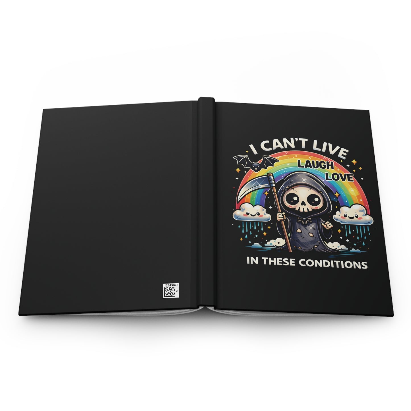 Grim Reaper Rainbow Journal - "I Can't Live Laugh Love In These Conditions" Hardcover Notebook