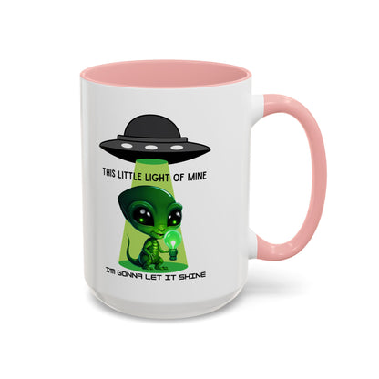 Alien UFO Coffee Mug — "This Little Light of Mine" Cute Green Alien Accent Mug (11/15oz)