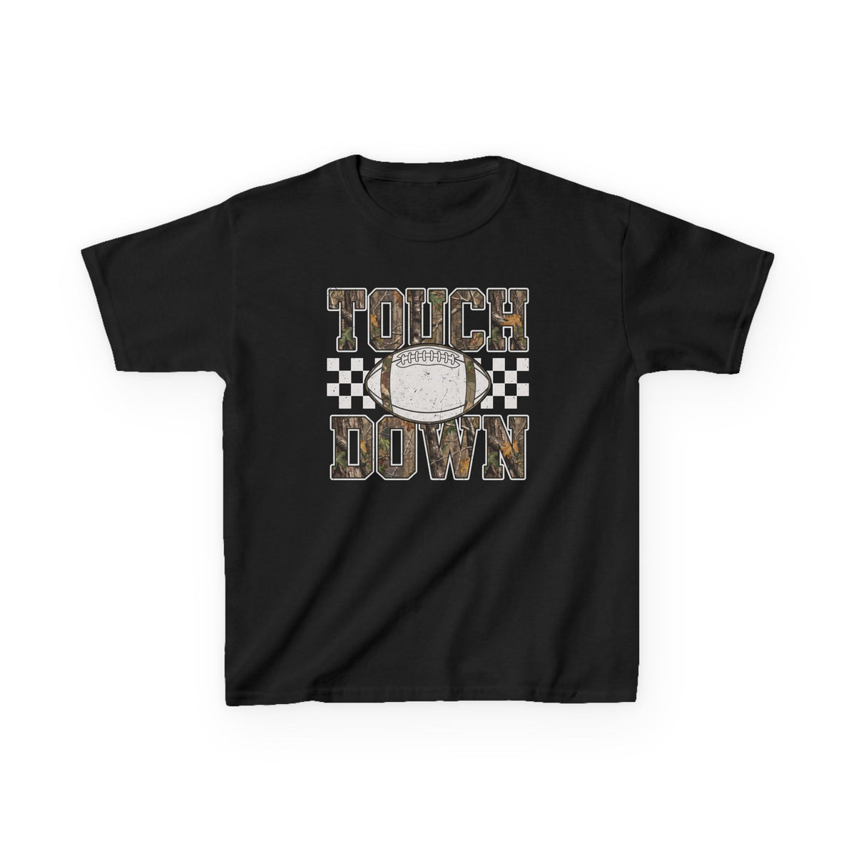 Kids Football "Touchdown" Tee — Vintage Helmet & Checkered Design