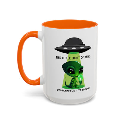 Alien UFO Coffee Mug — "This Little Light of Mine" Cute Green Alien Accent Mug (11/15oz)