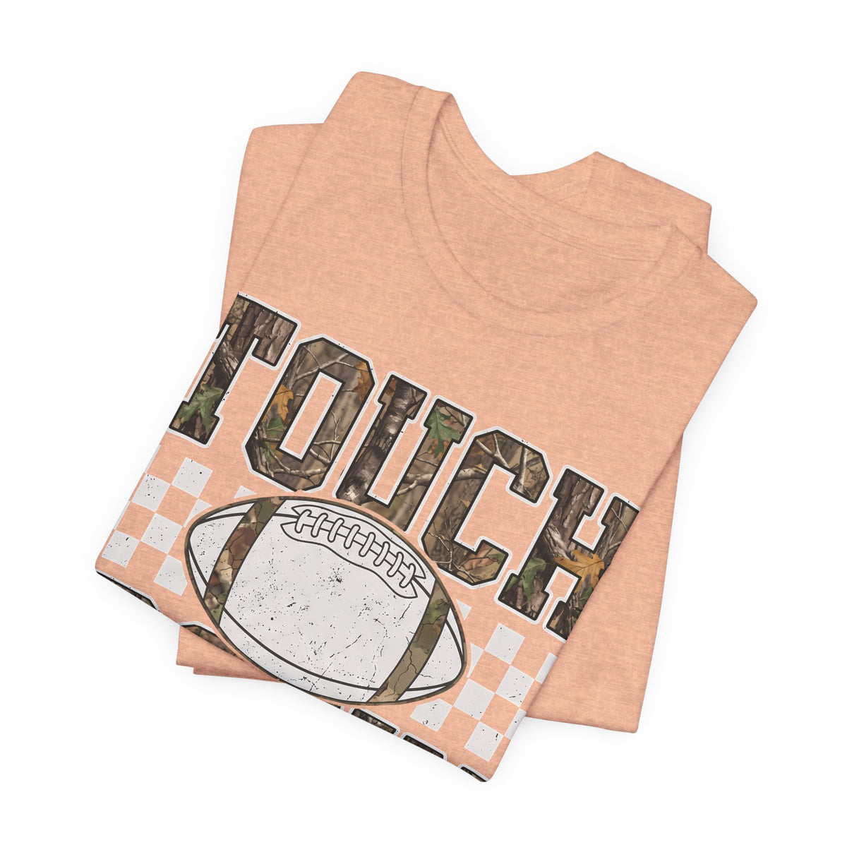 Touchdown Football Tee — Camo Lettering & Checkerboard Game Day Shirt