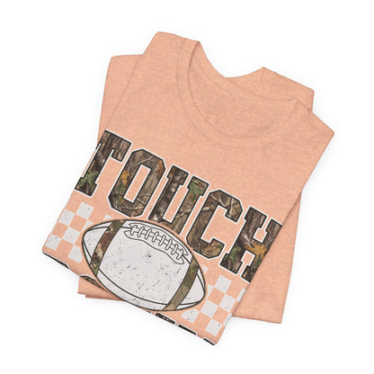 Touchdown Football Tee — Camo Lettering & Checkerboard Game Day Shirt