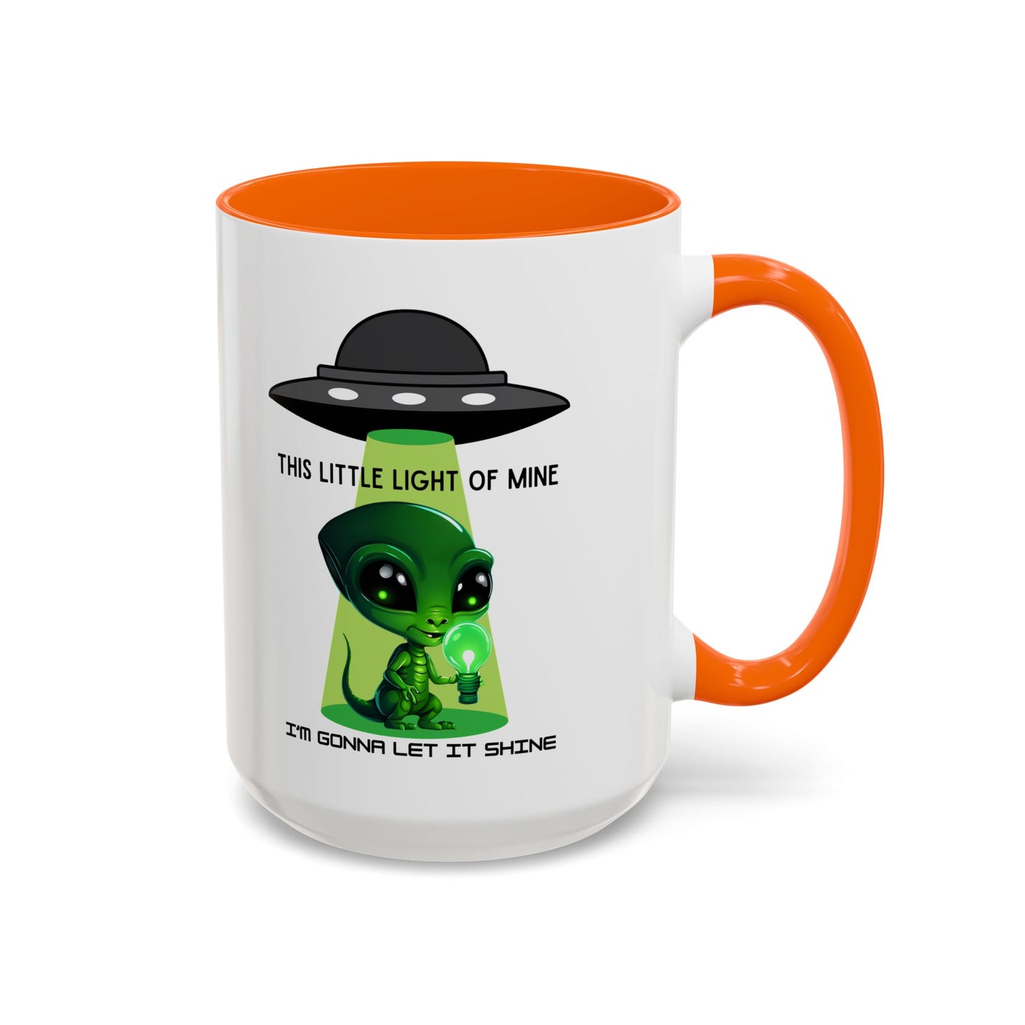 Alien UFO Coffee Mug — "This Little Light of Mine" Cute Green Alien Accent Mug (11/15oz)