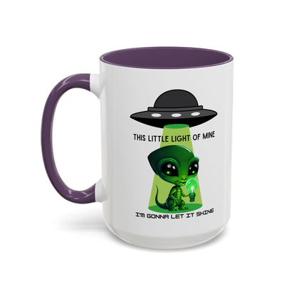 Alien UFO Coffee Mug — "This Little Light of Mine" Cute Green Alien Accent Mug (11/15oz)