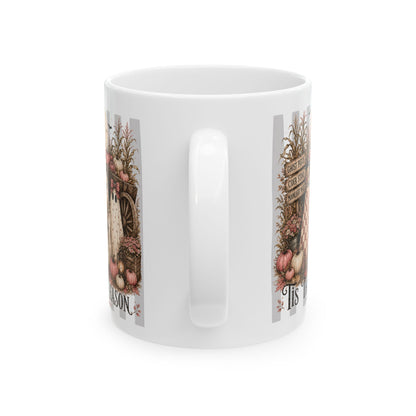 Autumn Harvest Ceramic Mug — Cozy Fall Pumpkin & Wreath Coffee Cup (11oz)