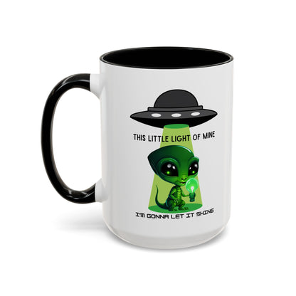 Alien UFO Coffee Mug — "This Little Light of Mine" Cute Green Alien Accent Mug (11/15oz)