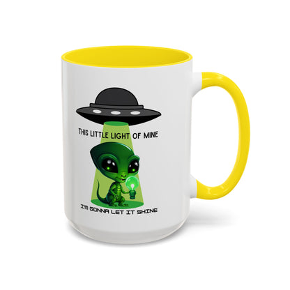 Alien UFO Coffee Mug — "This Little Light of Mine" Cute Green Alien Accent Mug (11/15oz)