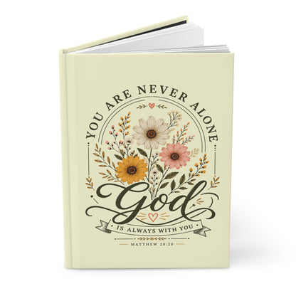You Are Never Alone Hardcover Journal — God Is Always With You Floral Matthew 28:20 Christian Notebook