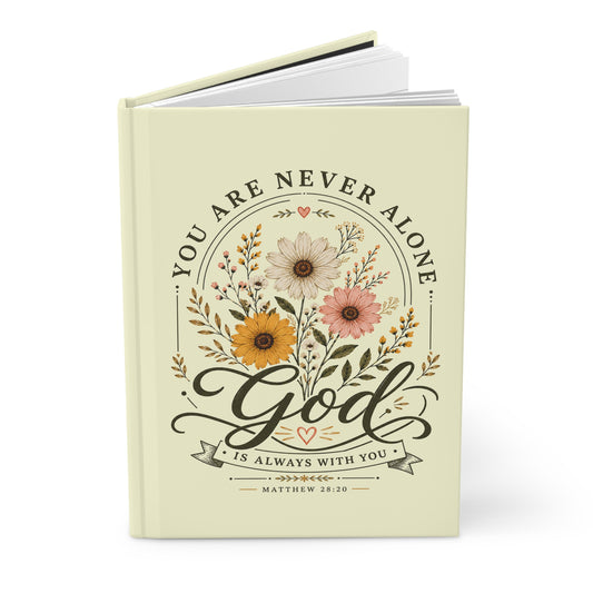 You Are Never Alone Hardcover Journal — God Is Always With You Floral Matthew 28:20 Christian Notebook