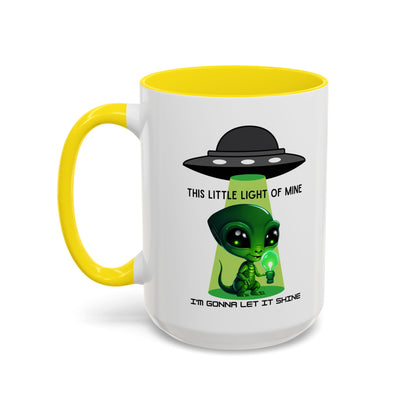 Alien UFO Coffee Mug — "This Little Light of Mine" Cute Green Alien Accent Mug (11/15oz)