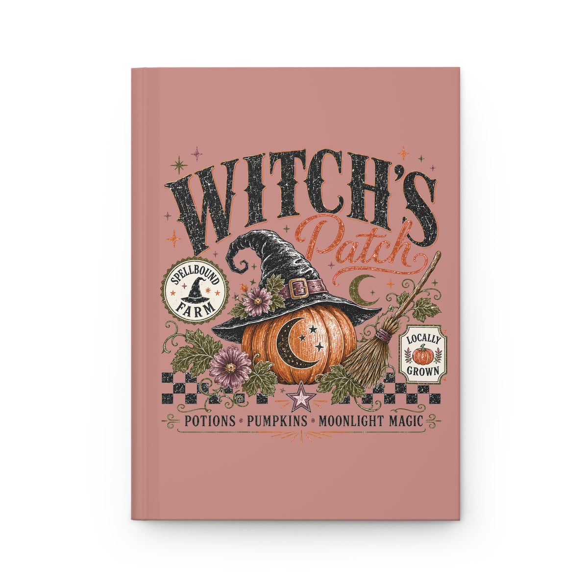 Witch's Patch Hardcover Journal — Pumpkin Witch Hat Lined Notebook for Halloween & Fall