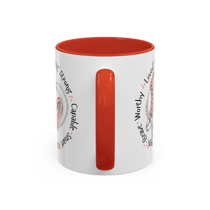 Inspirational Pink Sneakers Coffee Mug — "Loved • Amazing • Strong" Accent Mug 11 oz