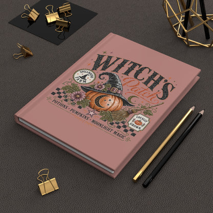 Witch's Patch Hardcover Journal — Pumpkin Witch Hat Lined Notebook for Halloween & Fall