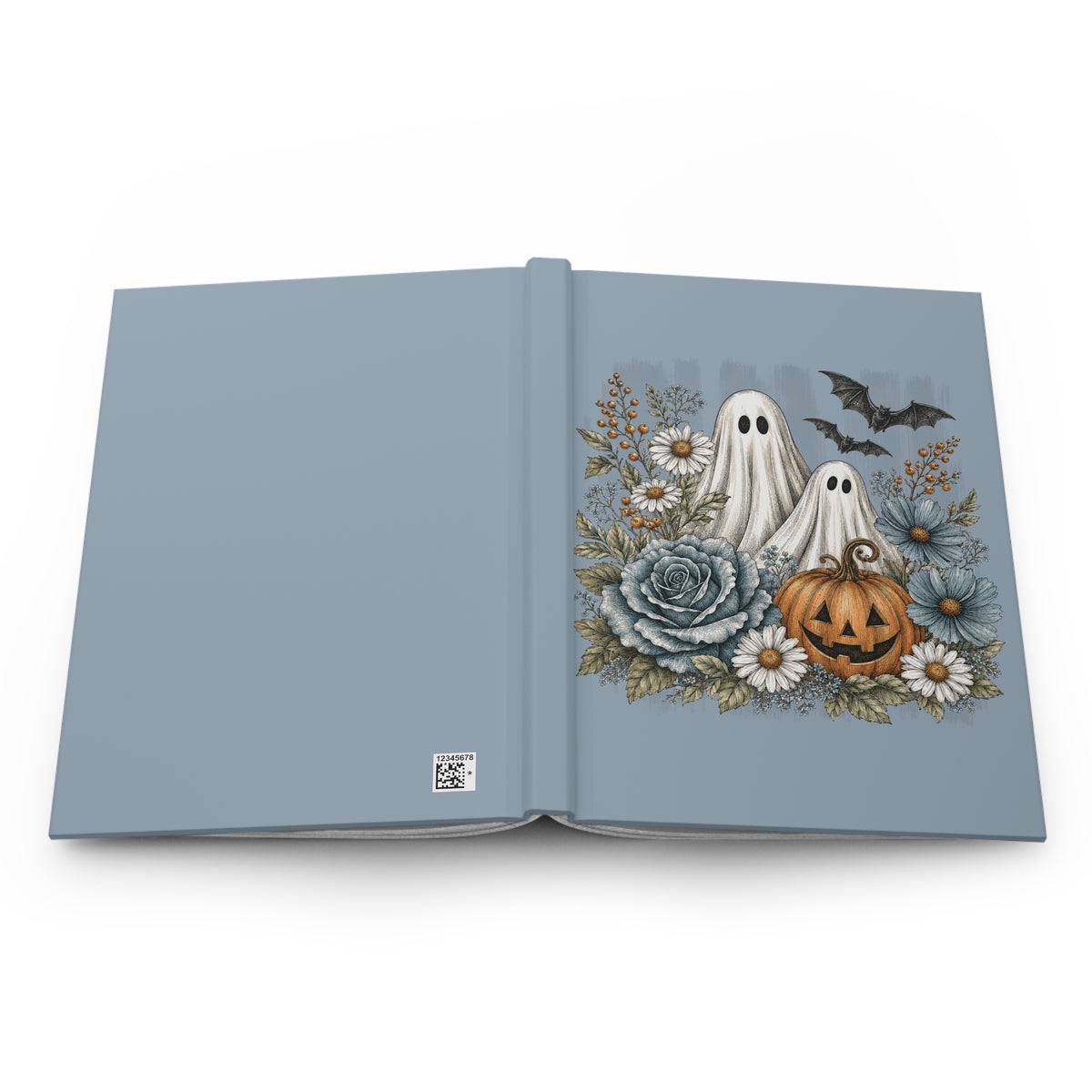 Halloween Ghosts & Floral Hardcover Journal — Lined Pumpkin, Bats & Daisies Notebook