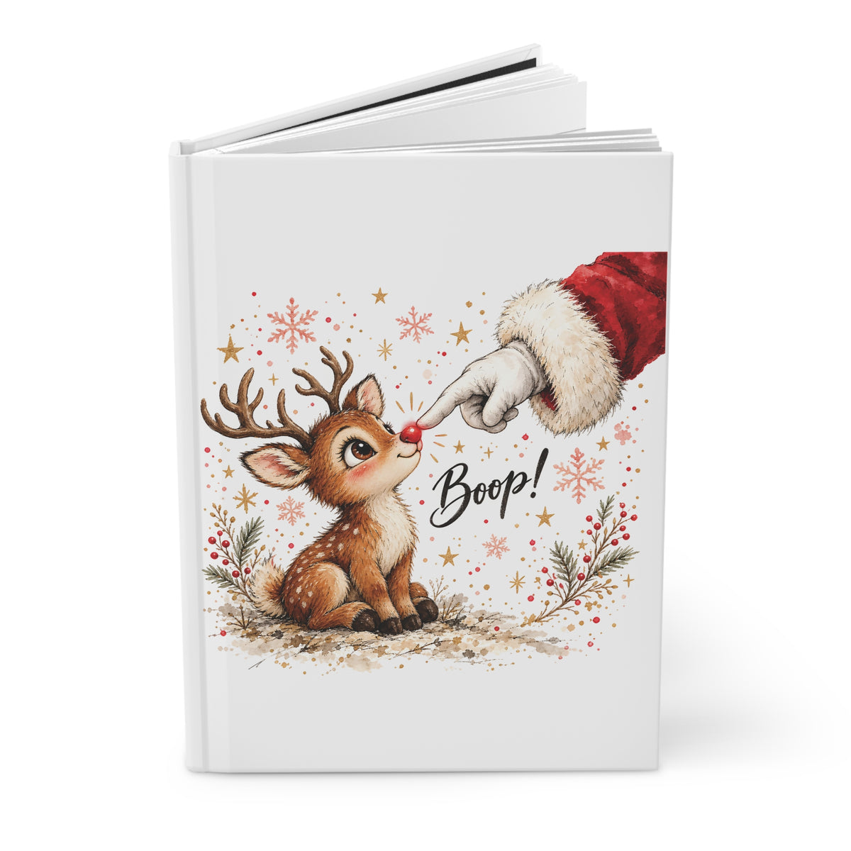 Christmas Reindeer Journal — 'Boop!' Hardcover Lined Notebook