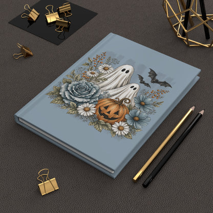 Halloween Ghosts & Floral Hardcover Journal — Lined Pumpkin, Bats & Daisies Notebook