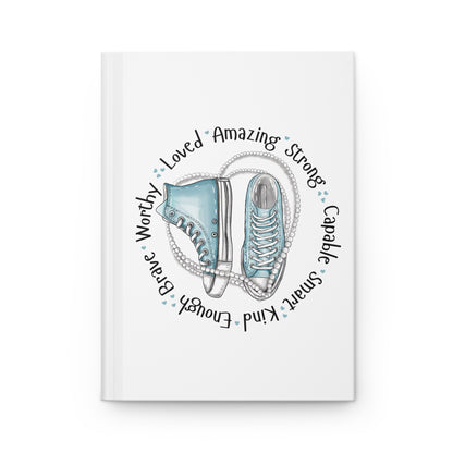 Baby blue Sneakers "Loved • Amazing • Strong" Hardcover Journal — Inspirational Notebook for Girls & Teens