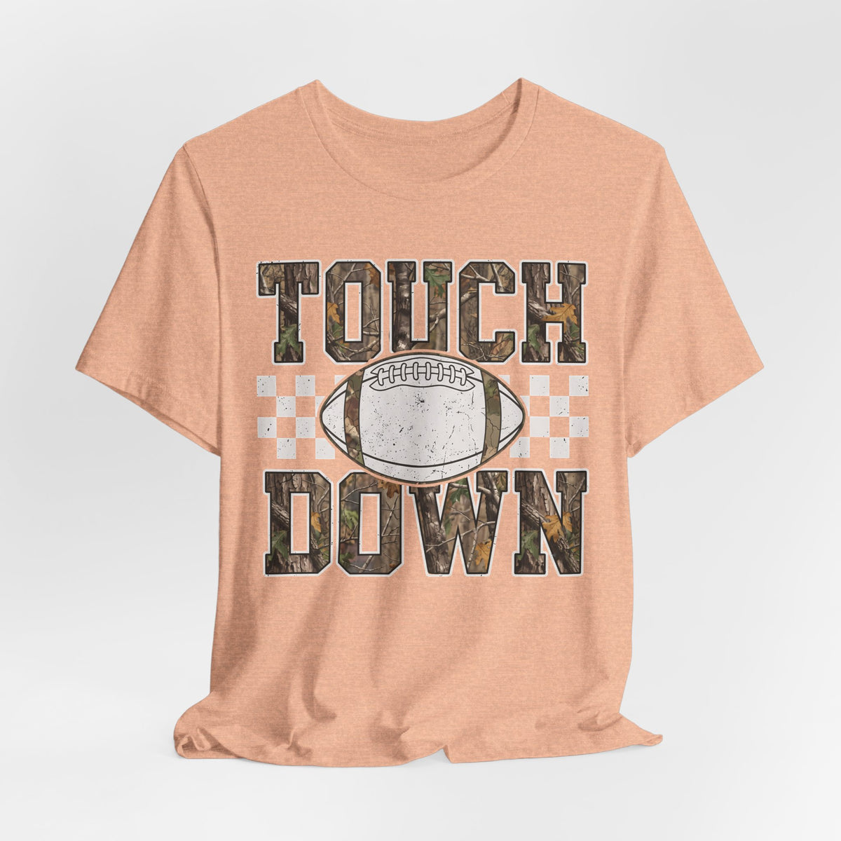 Touchdown Football Tee — Camo Lettering & Checkerboard Game Day Shirt