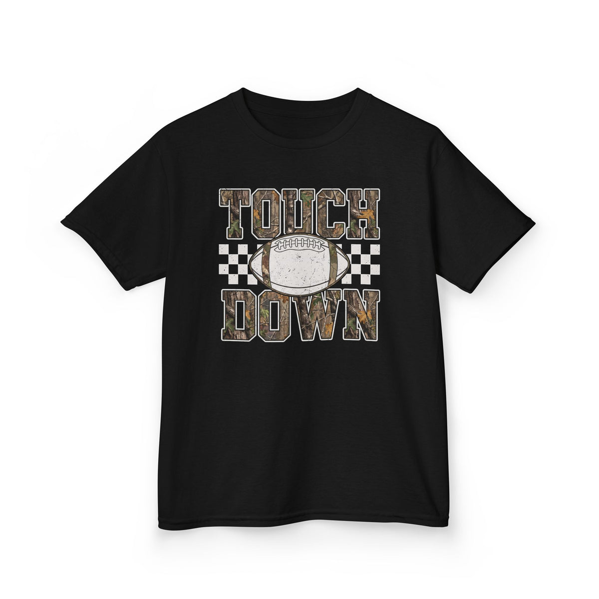 Kids Football "Touchdown" Tee — Vintage Helmet & Checkered Design