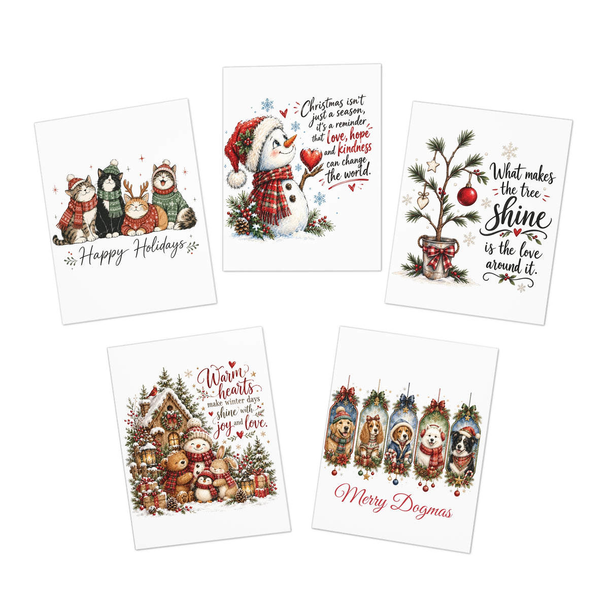 Christmas Greeting Cards 5-Pack – Vintage Holiday Designs, Merry Christmas & Happy Holidays