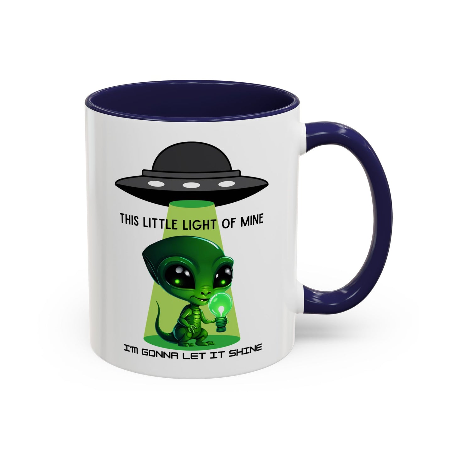 Alien UFO Coffee Mug — "This Little Light of Mine" Cute Green Alien Accent Mug (11/15oz)