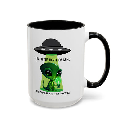 Alien UFO Coffee Mug — "This Little Light of Mine" Cute Green Alien Accent Mug (11/15oz)
