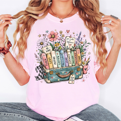Be kind, suitcase full of books- Faith T-shirt