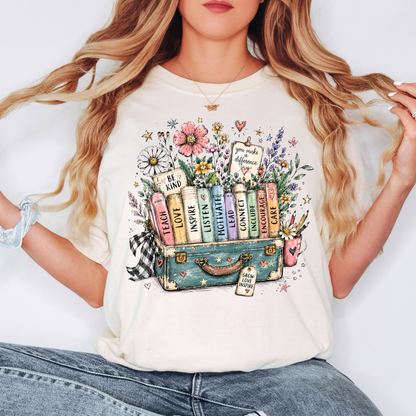 Be kind, suitcase full of books- Faith T-shirt