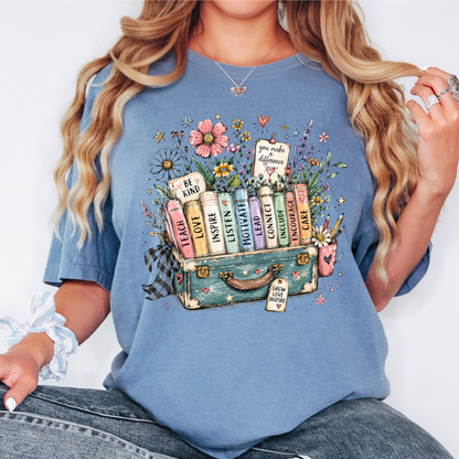 Be kind, suitcase full of books- Faith T-shirt