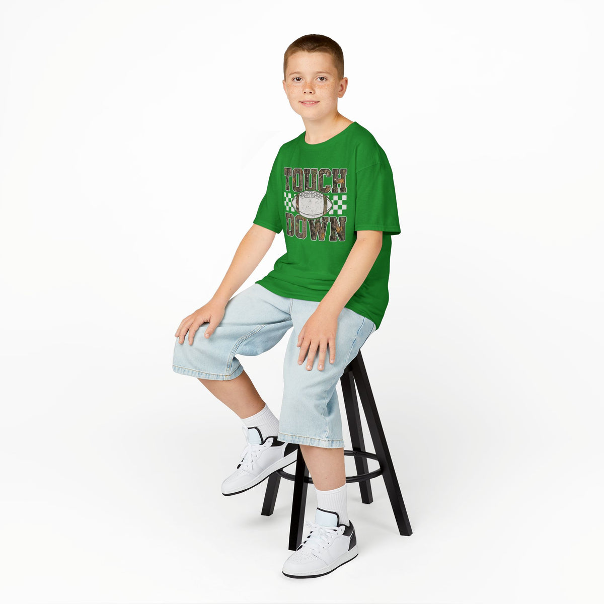 Kids Football "Touchdown" Tee — Vintage Helmet & Checkered Design
