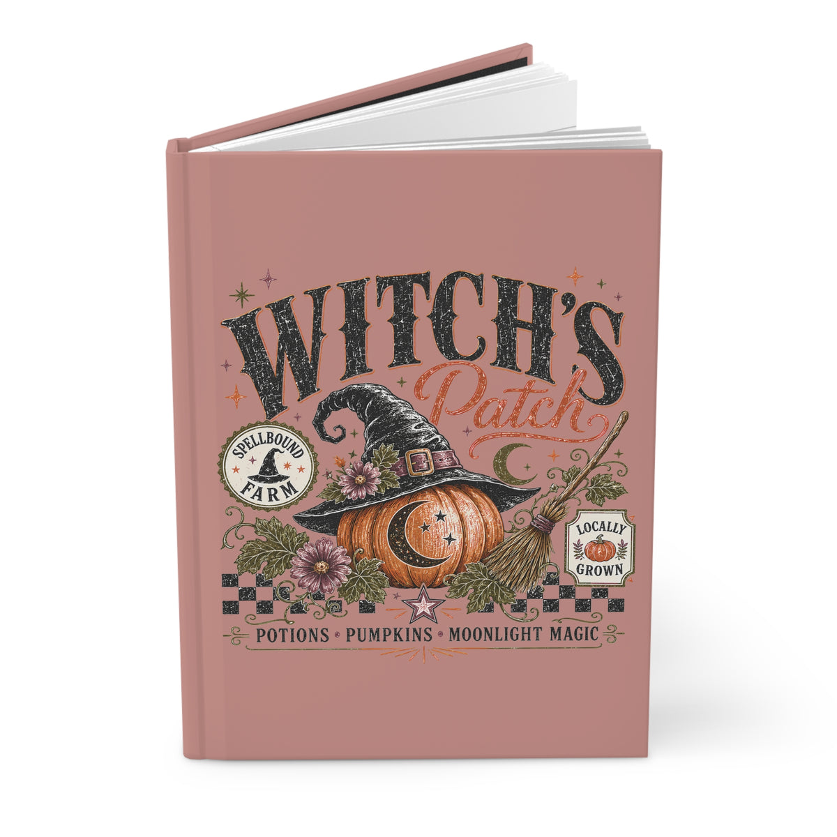 Witch's Patch Hardcover Journal — Pumpkin Witch Hat Lined Notebook for Halloween & Fall