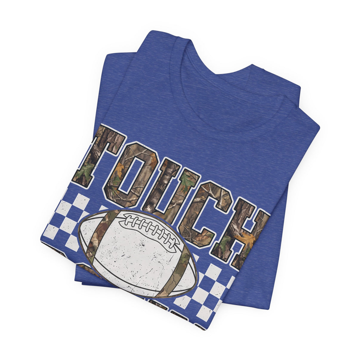 Touchdown Football Tee — Camo Lettering & Checkerboard Game Day Shirt