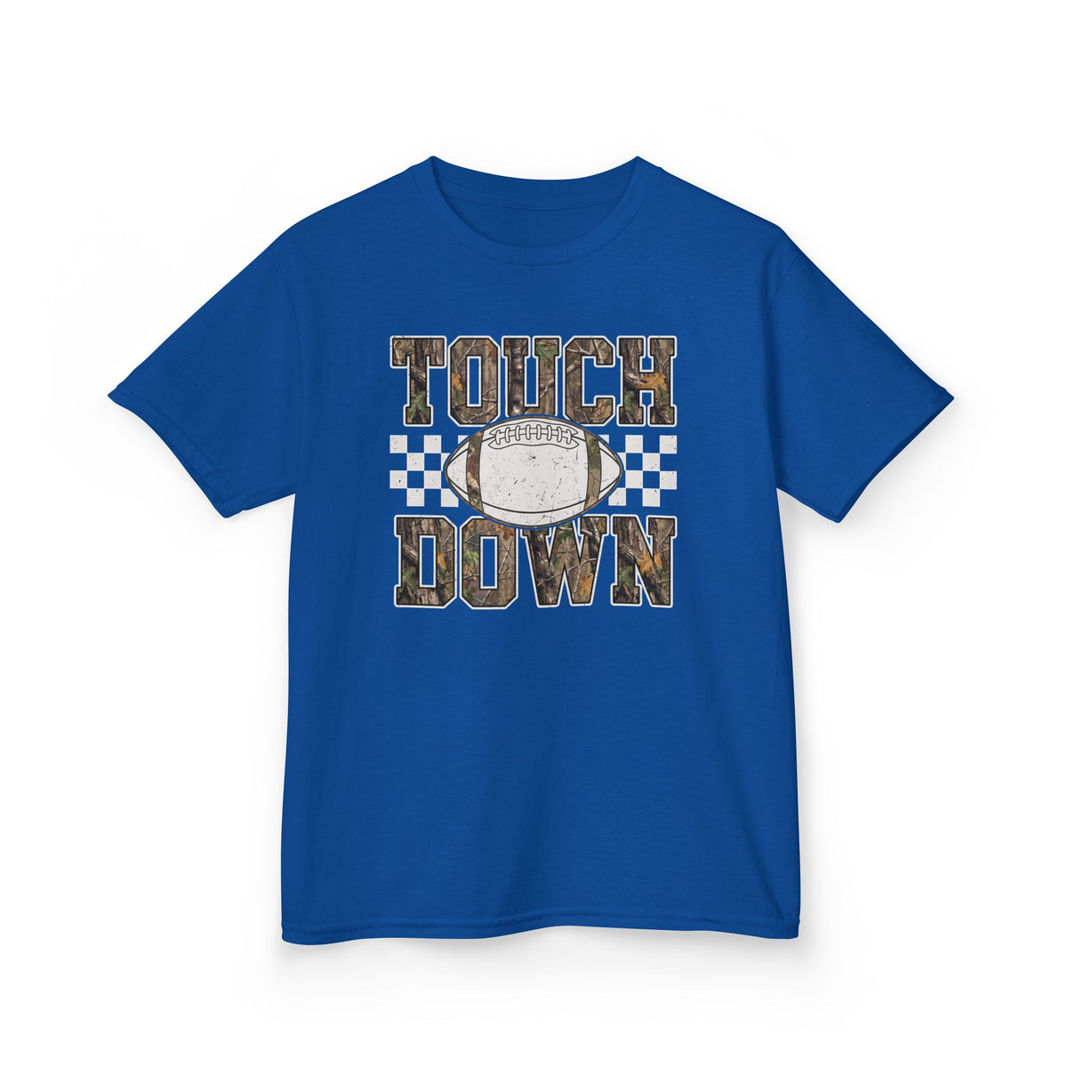 Kids Football "Touchdown" Tee — Vintage Helmet & Checkered Design