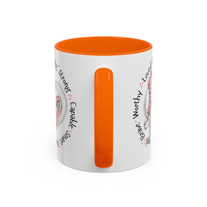 Inspirational Pink Sneakers Coffee Mug — "Loved • Amazing • Strong" Accent Mug 11 oz