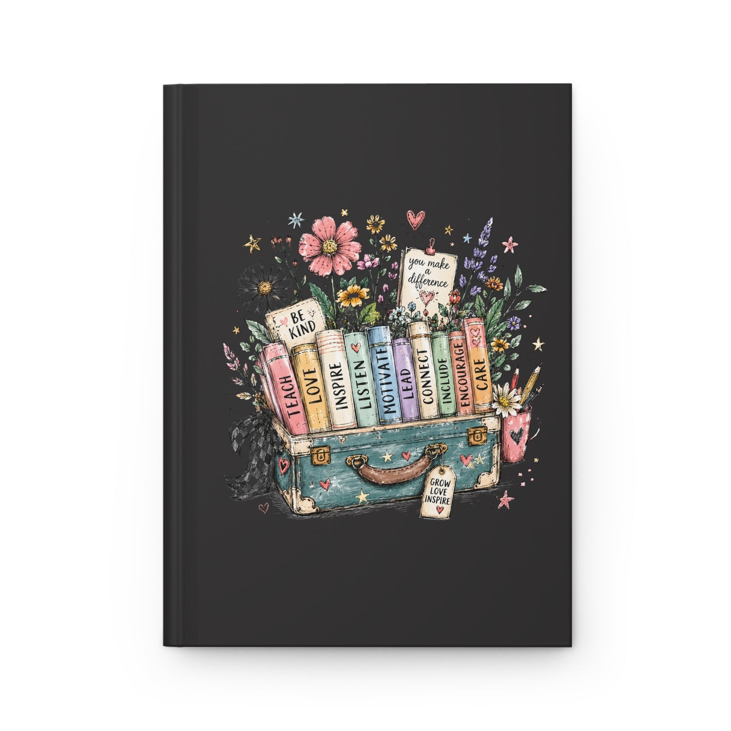 Hardcover Journal — 'Books & Blossoms' Floral Book Lover Notebook