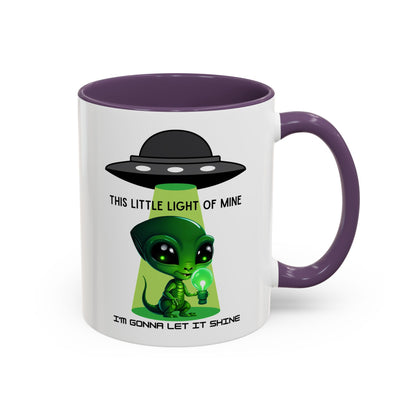 Alien UFO Coffee Mug — "This Little Light of Mine" Cute Green Alien Accent Mug (11/15oz)