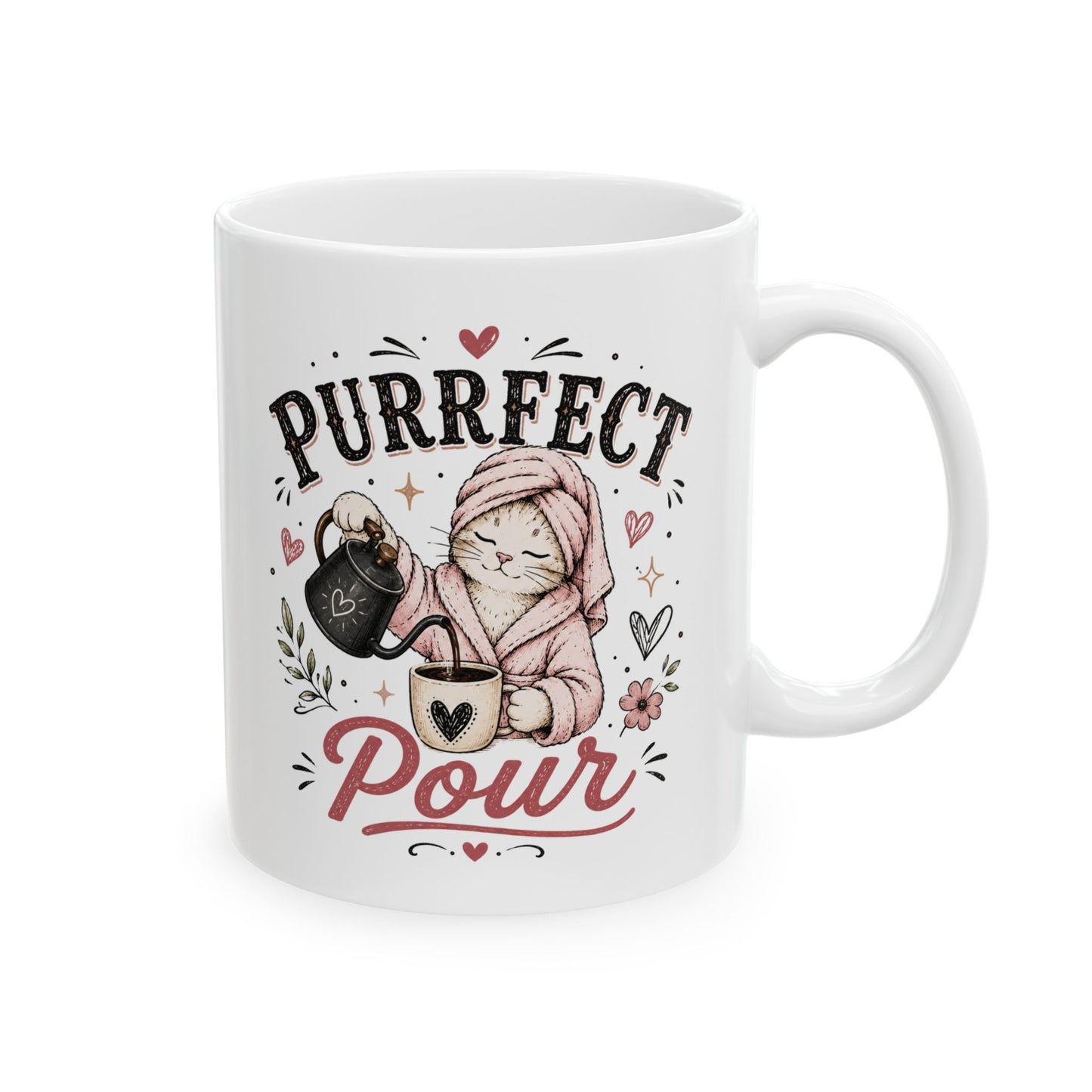 Ceramic Mug — "Purr-fect pour" Cute Cat Lover Coffee Mug (11oz, 15oz)