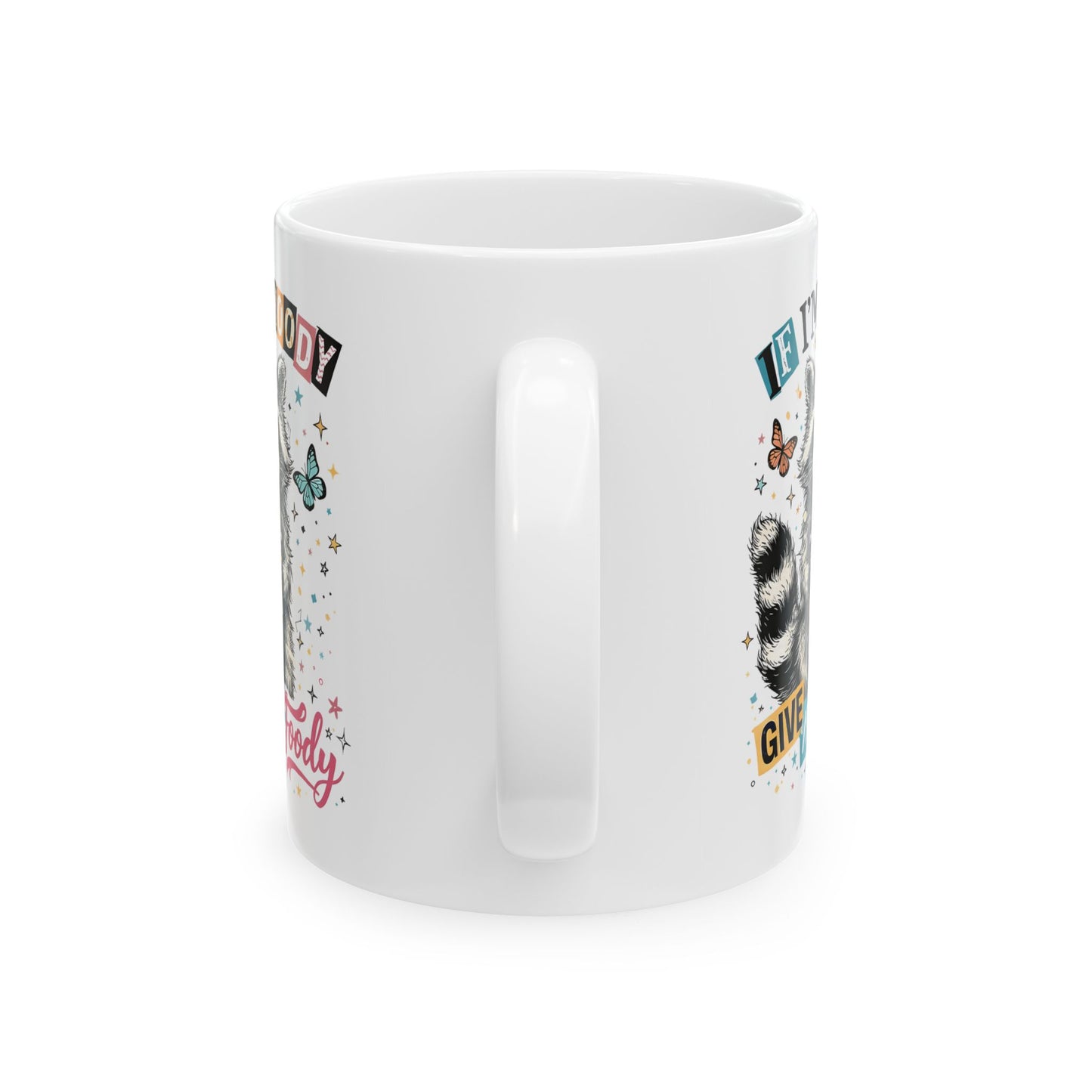 Raccoon & Butterfly Ceramic Mug – 'Be Kind, Give Love' Cute Nature Coffee Cup (11oz)