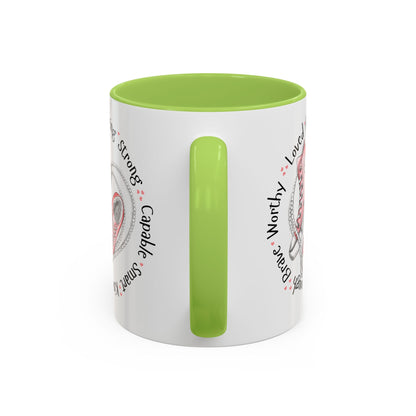 Inspirational Pink Sneakers Coffee Mug — "Loved • Amazing • Strong" Accent Mug 11 oz