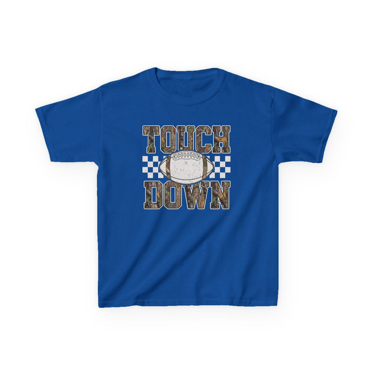 Kids Football "Touchdown" Tee — Vintage Helmet & Checkered Design