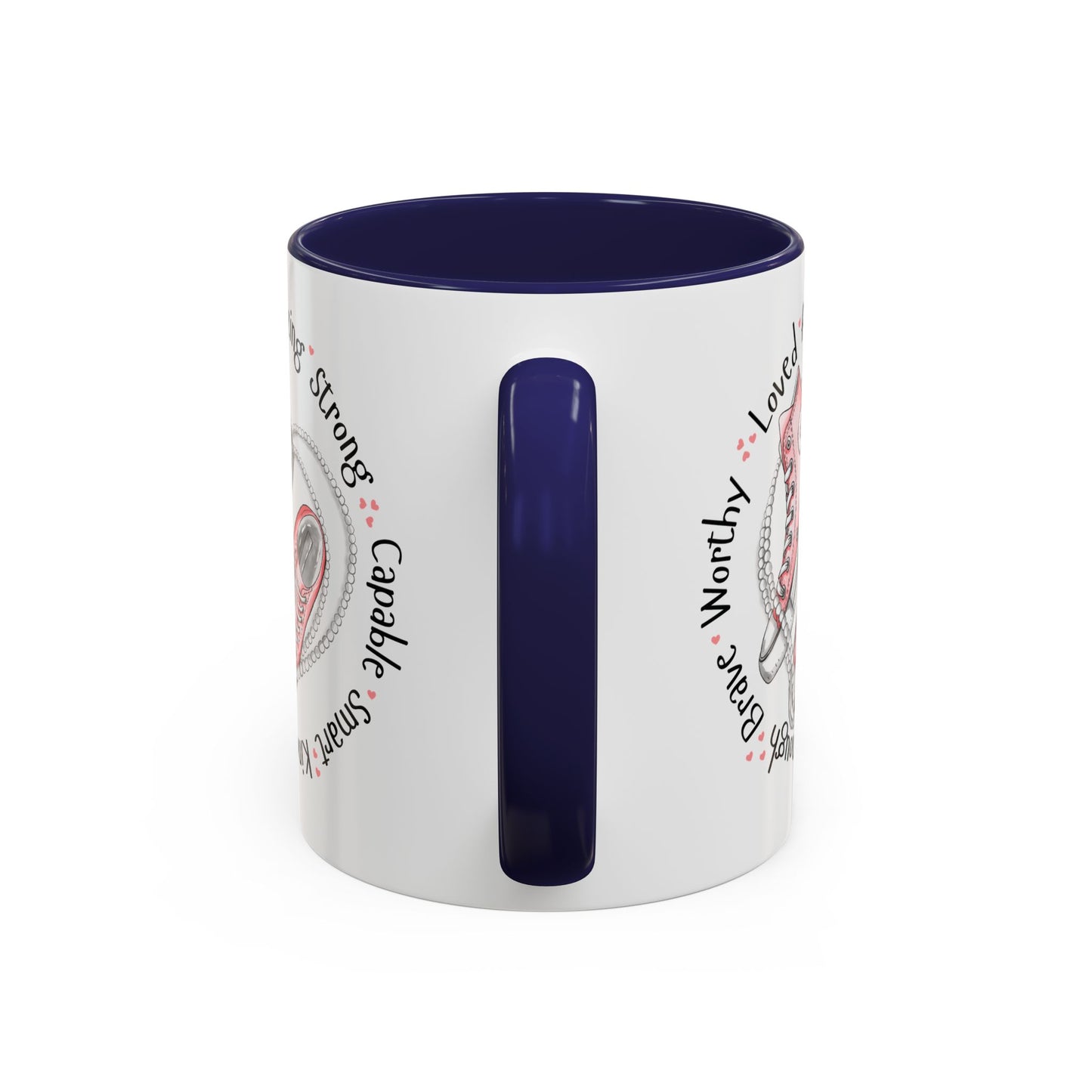 Inspirational Pink Sneakers Coffee Mug — "Loved • Amazing • Strong" Accent Mug 11 oz